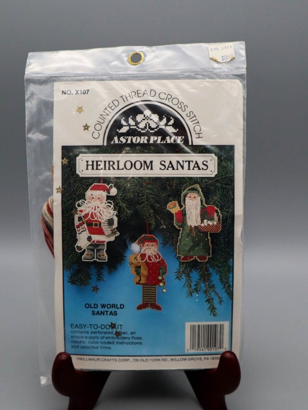 Vtg Astor Place Heirloom Old World Santas Ornaments Cross Stitch Kit #X107